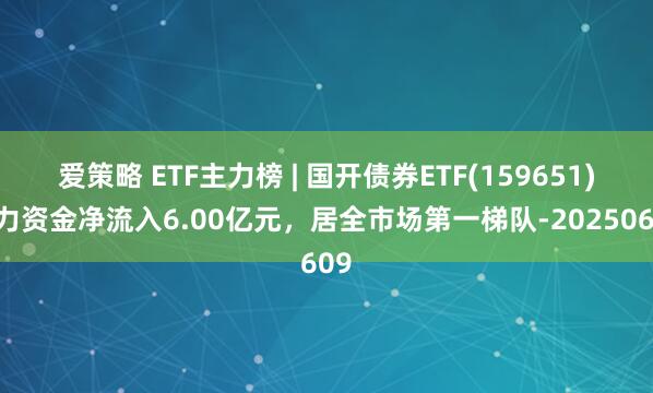 爱策略 ETF主力榜 | 国开债券ETF(159651)主力资金净流入6.00亿元，居全市场第一梯队-20250609